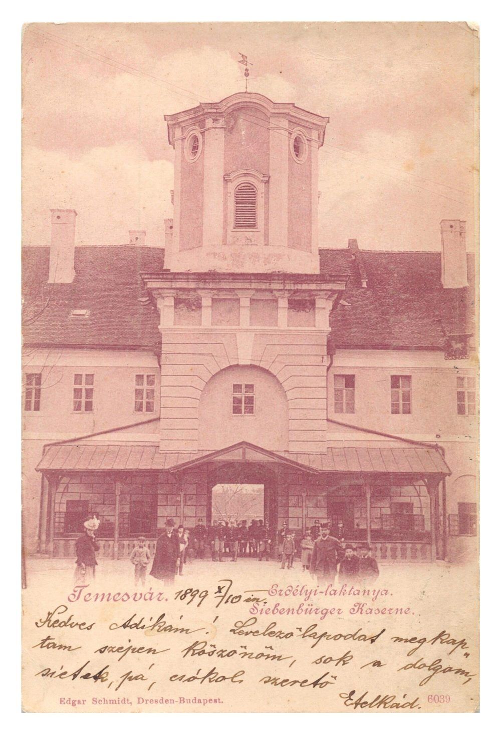 Cazarma Transilvania din Timișoara, pe o carte poștală trimisă în 1899. Sursa: DiFMOE (Digitales Forum Mittel- und Osteuropa).